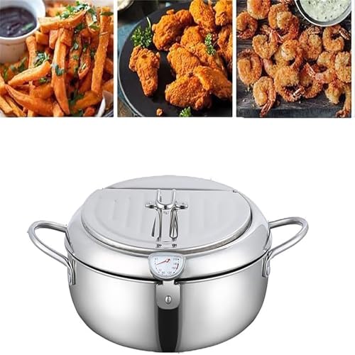 MIDUOLAI Frittiertopf, 2,2 L Edelstahl-Tempura-Bratpfanne, Mit Temperaturregelung Und öLtropfgestell, FüR Pommes Frites, Garnelen, FleischbäLlchen,304 Stainless Steel,28cm von MIDUOLAI