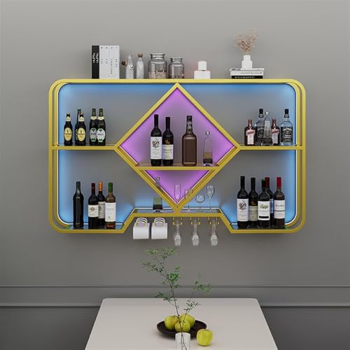 MIDUOLAI Led-Wandregale Wandmontierte Industrielle Metallbau Schweberegale Halter FüR Zuhause, Restaurant, Weinregal Wandmontierte KüChenaufbewahrung,Gold,100 * 20 * 70cm von MIDUOLAI