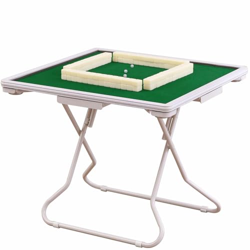 MIDUOLAI Mahjong-Tisch FüR Zuhause, Klappbarer Gartentisch Aus Massivholz, Quadratischer Spieltisch FüR 4 Spieler, Brettspiel-Dominotisch, FüR Party-Treffen,Weiß von MIDUOLAI