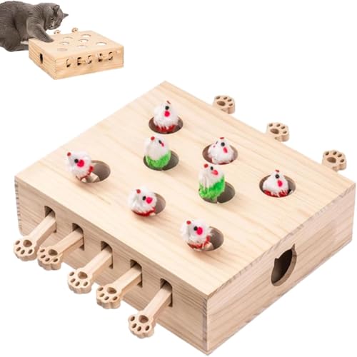 MIDUOLAI Maulwurf-Schlag FüR Katzen, Interaktives Spielzeug Aus Massivholz, Simuliertes Interaktives Katzenspielzeug, Maulwurf-Schlag-Spielzeug, MäUse Fangen FüR Hauskatzen,8 Holes von MIDUOLAI