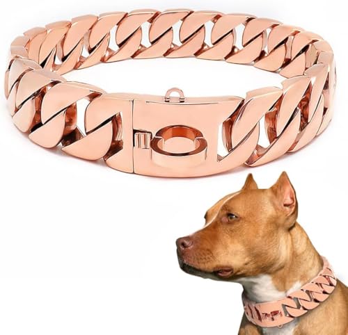 MIDUOLAI Robustes Hundehalsband FüR GroßE Hunde, Mit Druckknopf, Trainingshalsband Aus Edelstahl, HundehalsbäNder, Mit Gassi-Funktion, FüR GroßE Hunderassen,Rose Gold,18inch(45cm) von MIDUOLAI