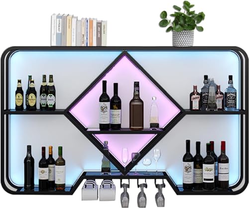 MIDUOLAI Weinregalregale Wand Montiert Mit HäNgenden Weinglasregalhalter Mini Bar Spirituosenschrank -Bar Flasche Display Regal Schwimmende Bar KüChenschelfstäNder Mit Lichtstreifen Home Bar,A MIDUOLAI Weinregalregale Wand Montiert Mit HäNgenden Weinglasregalhalter Mini Bar Spirituosenschrank -Bar Flasche Display Regal Schwimmende Bar KüChenschelfstäNder Mit Lichtstreifen Home Bar,A von MIDUOLAI