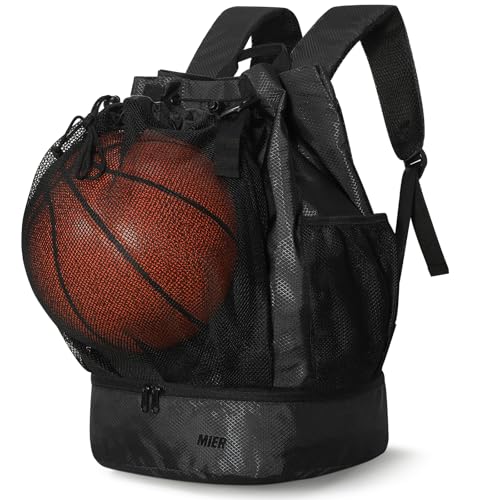 MIER Fußball Rucksack Turnbeutel mit Schuhfach Basketball Sportrucksack Wasserfest Sporttasche für Herren Damen Jugend, 40L Schwarz von MIER