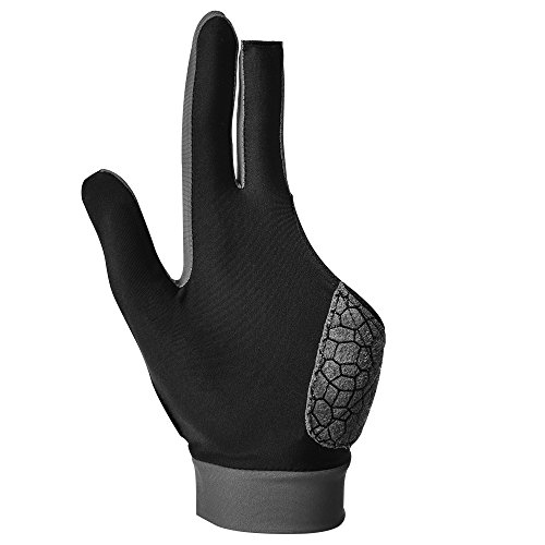 MIFULGOO Elastische 3-Finger-Show-Handschuhe für Billardschützen Carom Pool Snooker Queue Sport – für die rechte oder linke Hand (links/Silica-Gel grau, L) von MIFULGOO