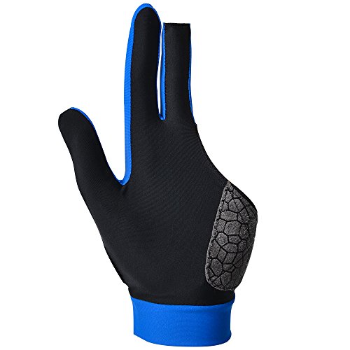 MIFULGOO Elastische 3-Finger-Show-Handschuhe für Billardschützen Carom Pool Snooker Queue Sport – für die rechte oder linke Hand (links/Silikongel, blau, L) von MIFULGOO