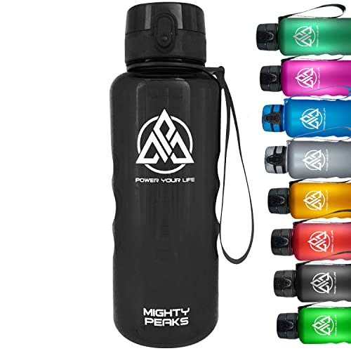 MIGHTY PEAKS Gym-Trinkflasche 1.5 liter auslaufsicher 1.5 l-Gym Water Bottle transparent-Trinkflasche Gym Fitness-Studio Crystal Clear-BPA frei-Wasserflasche 1,5l 1.5l Schwarz von MIGHTY PEAKS