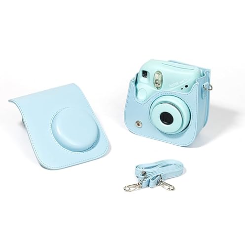 MIGOTODA PU-Leder-Schutzhülle mit langem Umhängeband für Fujifilm Instax Mini 7+ Sofortbildkamera – Modell US-NSTXMN7P-N1 (blau) von MIGOTODA