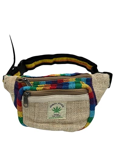 Kleine Regenbogen-Gürteltasche für Herren, Damen, handgefertigt, Hanf, seitlich, wasserdicht, Handytasche, Reisen, Marienkäfer, Party, Festivals, ethnisch, Sommer, Himalaya, Nepal, mehrfarbig, bunt, von MIGURA