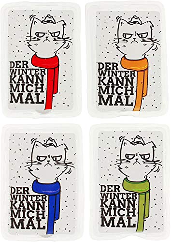 Handwärmer Taschenwärmer Sets wiederverwendbar, Wärmepad für kalte Tage und für unterwegs, Wärmeknickkissen mit tollen Motiven (4er-Set Katzen mit bunten Schals) von MIK funshopping