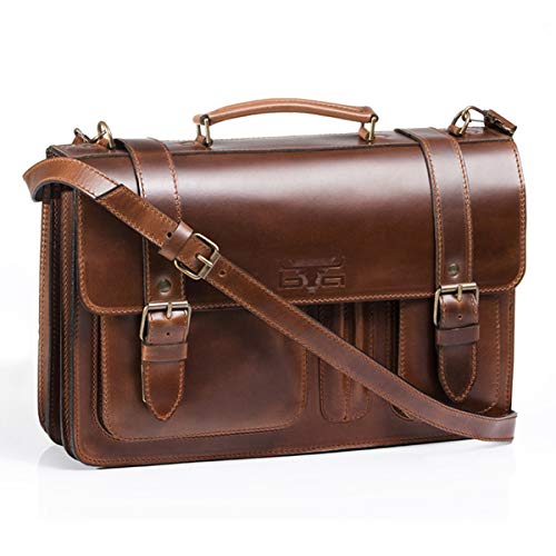 MIKA 28056302 - Aktentasche Steward aus Echt Leder/Sattelleder, Schultertasche mit 3 Hauptfächer und 2 Fronttaschen, Umhängetasche für Damen und Herren, Ledertasche in braun, ca. 43 x 17 x 29 cm MIKA 28056302 - Aktentasche Steward aus Echt Leder/Sattelleder, Schultertasche mit 3 Hauptfächer und 2 Fronttaschen, Umhängetasche für Damen und Herren, Ledertasche in braun, ca. 43 x 17 x 29 cm von MIKA