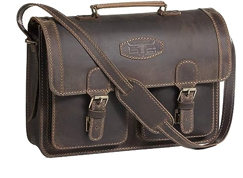 MIKA 28057522 - Aktentasche Robbert aus Echt Leder/Sattelleder, Schultertasche mit 1 Hauptfach und 2 Fronttaschen, Umhängetasche für Damen und Herren, Ledertasche in Dunkelbraun, ca. 41 x 12 x 28 cm von MIKA