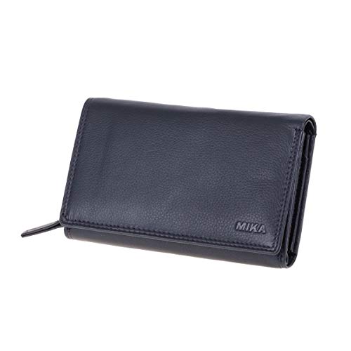MIKA 42166 - Damengeldbörse aus Echt Leder, Portemonnaie im Querformat, Geldbeutel mit 12 + 4 Kartenfächer, Netzfach, Scheinfach und doppeltes Münzfach, Brieftasche in blau, ca. 15 x 10,5 x 4,5 cm MIKA 42166 - Damengeldbörse aus Echt Leder, Portemonnaie im Querformat, Geldbeutel mit 12 + 4 Kartenfächer, Netzfach, Scheinfach und doppeltes Münzfach, Brieftasche in blau, ca. 15 x 10,5 x 4,5 cm von MIKA