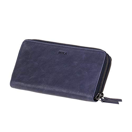 MIKA 42173 - Damengeldbörse aus Echt Leder, Portemonnaie im Querformat, Geldbeutel mit 9 Kartenfächer, 2 Scheinfächer und Münzfach mit Reißverschluss, Brieftasche in Navy, ca. 19,5 x 10,5 x 3 cm MIKA 42173 - Damengeldbörse aus Echt Leder, Portemonnaie im Querformat, Geldbeutel mit 9 Kartenfächer, 2 Scheinfächer und Münzfach mit Reißverschluss, Brieftasche in Navy, ca. 19,5 x 10,5 x 3 cm von MIKA