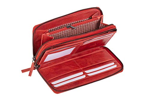 MIKA 42175 - Damengeldbörse aus Echt Leder, Portemonnaie im Querformat, Geldbeutel mit 9 Kartenfächer, 2 Scheinfächer und Münzfach mit Reißverschluss, Brieftasche in rot, ca. 19,5 x 10,5 x 3 cm MIKA 42175 - Damengeldbörse aus Echt Leder, Portemonnaie im Querformat, Geldbeutel mit 9 Kartenfächer, 2 Scheinfächer und Münzfach mit Reißverschluss, Brieftasche in rot, ca. 19,5 x 10,5 x 3 cm von MIKA