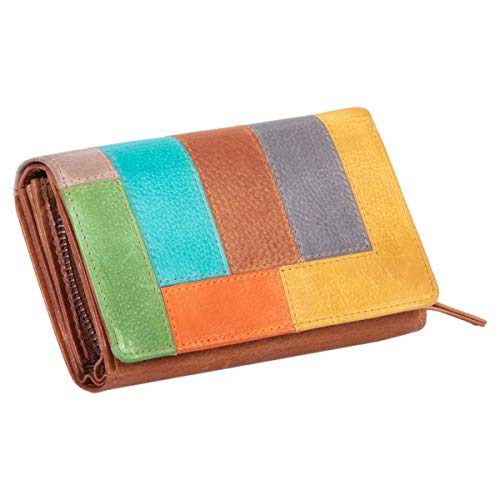 MIKA 42181 - Damengeldbörse aus Echt Leder, Portemonnaie im Querformat, Geldbeutel mit 12 Kartenfächer, Scheinfach und Münzfach mit Reißverschluss, Brieftasche in bunt - braun, ca. 15,5 x 10 x 4 cm MIKA 42181 - Damengeldbörse aus Echt Leder, Portemonnaie im Querformat, Geldbeutel mit 12 Kartenfächer, Scheinfach und Münzfach mit Reißverschluss, Brieftasche in bunt - braun, ca. 15,5 x 10 x 4 cm von MIKA