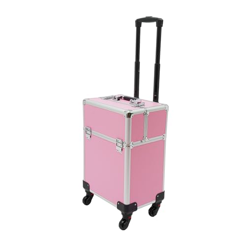 Kosmetikkoffer Trolley Schminkkoffer mit Griff 4 Universalrollen und 4 ausziehbaren Fächern, Kosmetische Fall Beauty Case Kosmetik Trolley (Rosa) von MIKIYUEER