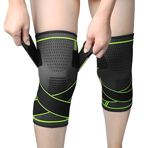 MILAIUN Kniebandage,2 Stück Sport Kniestütze für Männer Damen, Rutschfeste Atmungsaktiv Unisex Knieorthese, Für Outdoor Sportarten Oder Kraftübungen (Grün-XL) von MILAIUN