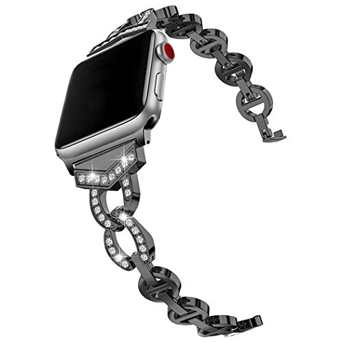 Glitzer Armband Metall Schwarz Kompatibel mit Apple Watch Ultra 49mm, Uhrenarmband Ersatzbänder mit Edelstahl Schnalle Ersatzarmband Kompatibel mit iWatch 42mm 44mm 45mm Serie SE/9/8/7/6/5/4/3/2/1 von MILESTEM