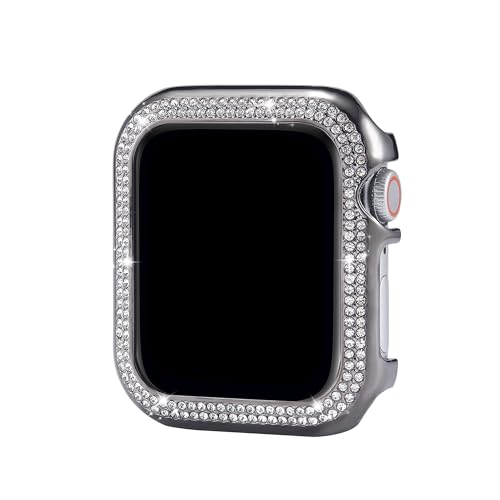 Glitzerhülle Kompatibel mit Apple Watch 44mm Serie 5 Schutz Schwarz, Bling Glitzer Diamant Metall Gehäuse Aluminium Protective Cover Kratzfest Stoßfeste Uhrgehäuse Kompatibel mit iWatch SE 6 5 4 von MILESTEM