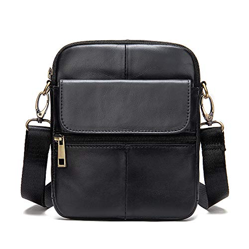 Leder Herrentasche zum Umhängen Schwarz, Handy Umhängetasche Leder Herren, Leder Brusttasche Wasserdichte Schultertasche Handytasche mit Schulterriemen Kuriertasche Brieftasche Geldbörse Handtasche Leder Herrentasche zum Umhängen Schwarz, Handy Umhängetasche Leder Herren, Leder Brusttasche Wasserdichte Schultertasche Handytasche mit Schulterriemen Kuriertasche Brieftasche Geldbörse Handtasche von MILESTEM