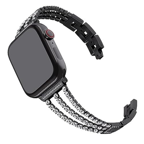 Schwarz Ersatzarmband Kompatibel mit Apple Watch Series 3 42mm Metall, Diamant Rostfreier Stahl Uhrenarmbänder Einstellbar Kompatibel mit iWatch 49mm 45mm 44mm 42mm Serie Ultra 2/9/8/7/6/5/4/3/2/1/SE von MILESTEM