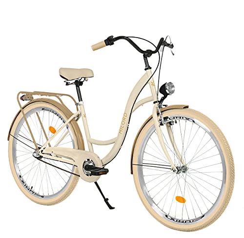 MILORD. 26 Zoll 3-Gang Creme Braun Komfort Fahrrad mit Gepäckträger Hollandrad Damenfahrrad Citybike Cityrad Retro Vintage von MILORD