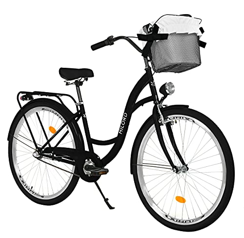 MILORD. Komfort Fahrrad mit Rückenträger, Hollandrad, Damenfahrrad, 3-Gang, Schwarz, 26 Zoll von MILORD