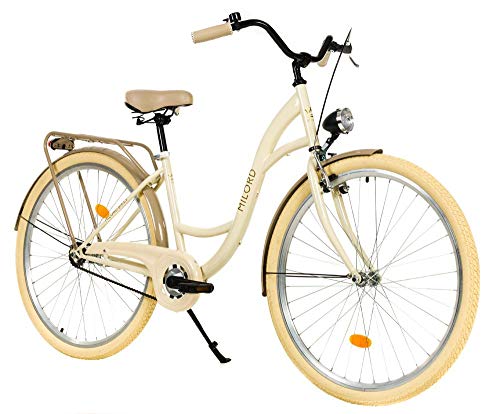 Milord. 26 Zoll 1-Gang Creme Braun Komfort Fahrrad mit Gepäckträger Hollandrad Damenfahrrad Citybike Cityrad Retro Vintage von MILORD