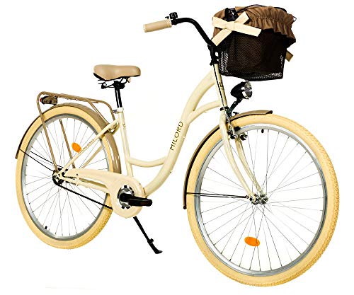 MILORD. 26 Zoll 1-Gang Creme Braun Komfort Fahrrad mit Korb Hollandrad Damenfahrrad Citybike Cityrad Retro Vintage MILORD. 26 Zoll 1-Gang Creme Braun Komfort Fahrrad mit Korb Hollandrad Damenfahrrad Citybike Cityrad Retro Vintage von MILORD