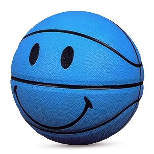 MINDCOLLISION 5/6/7 Lächeln Basketball, PU weiches Leder Basketball, gutes Dribbling und Schießen, Geburtstag, geeignet für drinnen und draußen Spielen,Blau,No. 7 von MINDCOLLISION
