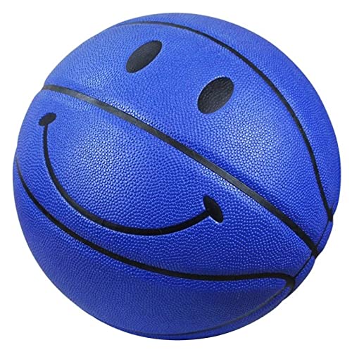 MINDCOLLISION Smiley Basketball, feuchtigkeitsabsorbierendes PU-Leder, weich, guter Griff, Indoor- und Outdoor-Training und Wettkampf, Heimdekoration, Nr. 5 und Nr. 7, blau, Größe 5 von MINDCOLLISION