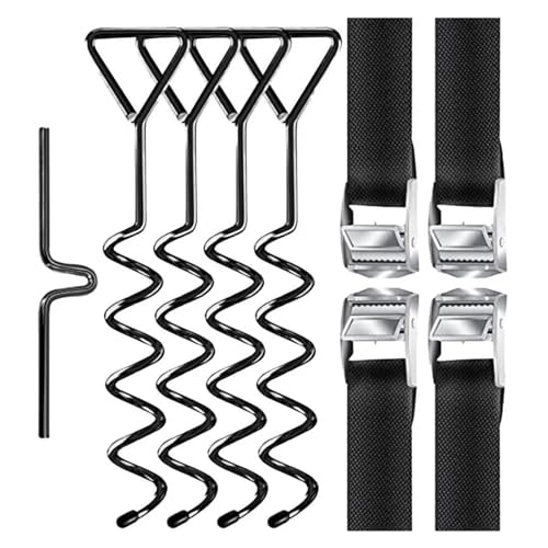 MINGYTN Trampolin Randabdeckung Trampolin-Windanker, Korkenzieherform, Trampolin-Teile, Anker-Set, Winddichter Spiralpfahl Mit Lenkhilfe Für Gartenschuppen(Schwarz) von MINGYTN