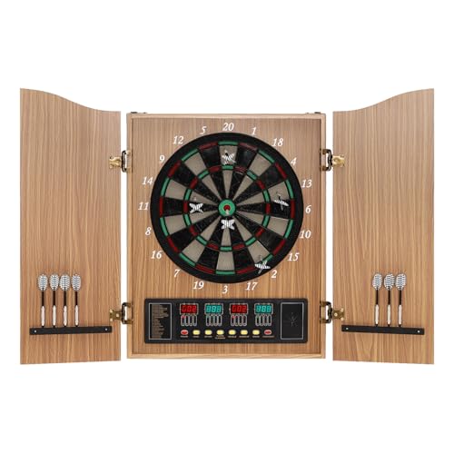 MINRS Elektronische Dartscheibe E-Dartboards Dartautomat mit 4 LED-Anzeige und 12 Darts und 88 Pfeilkopf 27 Spiele und Adapter Elektronische Dartboard für 1-16 Spieler (Gelb, 102 * 62cm) von MINRS