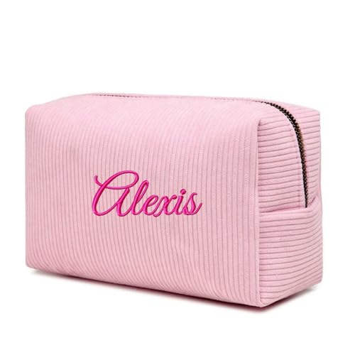 Personalisierte Kosmetiktasche Aus Cord, Individuell Bestickte Schminktasche, Aufbewahrungstasche for Damenbinden, Individuelle Praktische Reisetasche, Personalisierte Aufbewahrungstasche(Pink) von MINXLTD