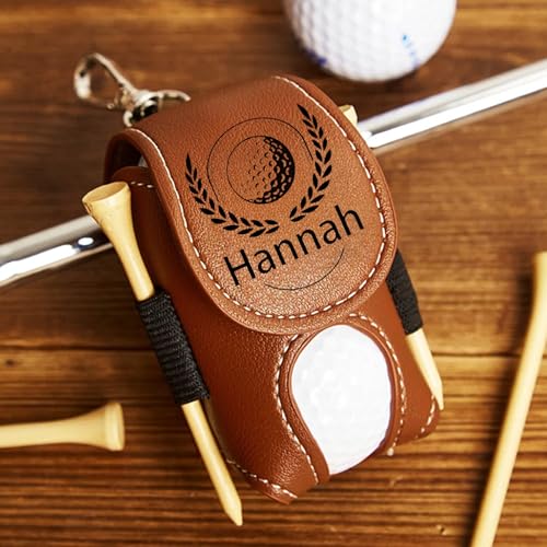 Personalisierte Leder-Golfballtasche, Individuelle Golftasche Aus Leder, Mini-Golfball-Aufbewahrungstasche, Tragbare Golf-Taillentasche, Golf-Tees-Halter, Individuelle Golf-Zubehörtaschen(Brown) von MINXLTD