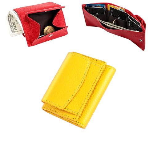 MIOKUKO 2024 New Genuine Leather RFID Blocking Card Holder Organizer Pocket Mini Wallet, Anti-Credit Card Fraud Folding Mini Wallet, Bifold Slim Wallet for Women Man (F,One Size) von MIOKUKO