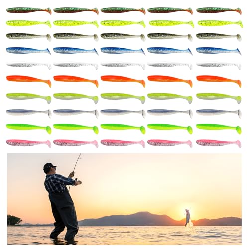 MIPIACE 50 Stück Angelköder Gummifische Zander Set 7cm Angel Köder Gummiköder für Zander Forelle Barsch Köder für Angeln auf Salzwasser Süßwasser MIPIACE 50 Stück Angelköder Gummifische Zander Set 7cm Angel Köder Gummiköder für Zander Forelle Barsch Köder für Angeln auf Salzwasser Süßwasser von MIPIACE