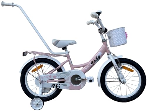 MIRAVO Kinderfahrrad Fahrrad Kinder Ab 4 Bis 6 Jahre Mit Stützrädern Abnehmbarer Schubstange Fahrradklingel 16 Zoll Radgröße Korb Für Mädchen Misty Rosa von MIRAVO