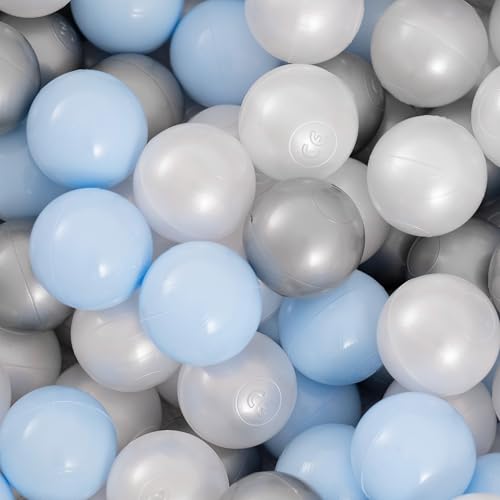 MISIOO Bälle für Bällebad 150 Stück - Bällebad Bälle - Bälle Ø 6 cm - Plastikbälle hergestellt aus 100% LDPE - Spielzeug Baby - Hellblau/Perlen/Silber MISIOO Bälle für Bällebad 150 Stück - Bällebad Bälle - Bälle Ø 6 cm - Plastikbälle hergestellt aus 100% LDPE - Spielzeug Baby - Hellblau/Perlen/Silber von MISIOO