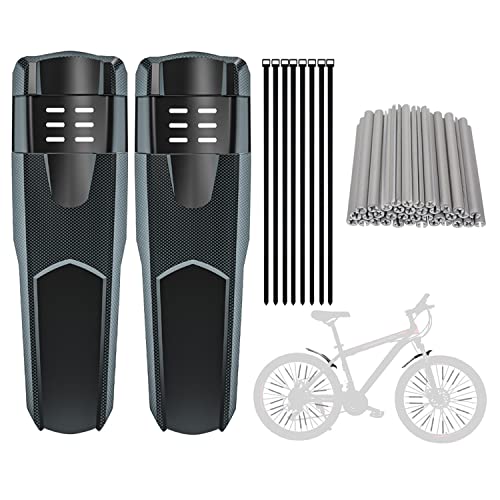 MISSFOX Fahrrad Schutzbleche und Speichenreflektoren Set, 2 Stück Fahrradschutzblech Mountainbike und 36 Reflektoren, Universal Fahrradzubehör mit 8 Kabelbinder Schutz vor Spritzwasser & Schmutz von MISSFOX