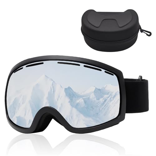 MIUUIPI Skibrille für Damen Herren Jugend, Snowboardbrille für Brillenträger, Anti-Beschlag, Blendschutz, UV-Schutz, Abnehmbare Linsen, HD-Ansicht Schneebrille für Erwachsene (Schwarz+Silber) von MIUUIPI