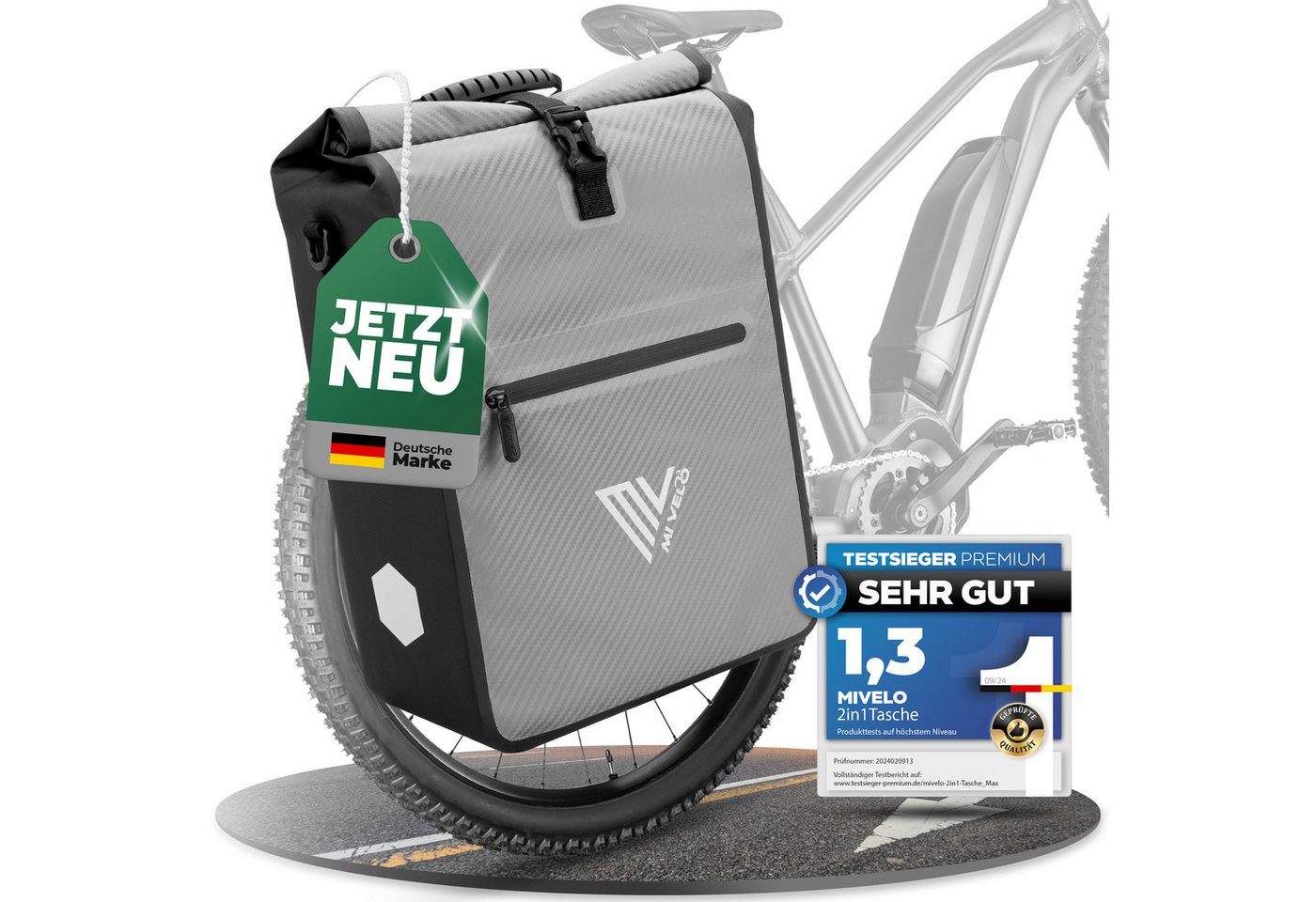 MIVELO Fahrradtasche 2in1 Gepäckträgertasche für Fahrrad wasserdicht, 25 Liter Volumen von MIVELO