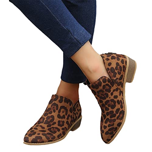 Elegant Stiefeletten Damen Chelsea Ankle Boots Mit Blockabsatz Biker Booties Mit Reißverschluss Frauen Herbst Winter Knöchel Schuhe Freizeit Kurz Stiefel Für Party ( Color : Leopard , Size : 39 EU ) von MIYYO