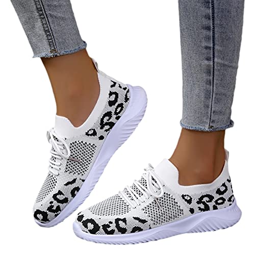 MIYYO Damen Freizeit Walkingschuhe Retro Leoparden Print Turnschuhe Sommer Atmungsaktiv Strick Mesh Straßenlaufschuhe Leicht Weiche Sohle Orthopädische Schuhe (Color : Black, Size : 39 EU) von MIYYO