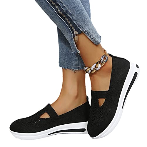 MIYYO Damen Orthopädische Schuhe Klassisch Slip-on Sneaker Sommer Atmungsaktiv Strick Mesh Walkingschuhe Leicht Bequem Weiche Sohle Turnschuhe (Color : Black, Size : 36 EU) von MIYYO