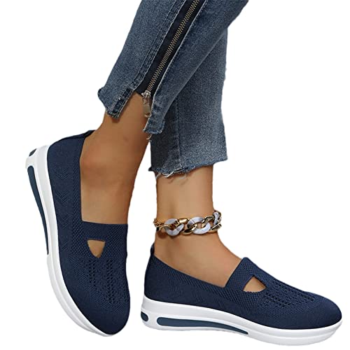 MIYYO Damen Orthopädische Schuhe Klassisch Slip-on Sneaker Sommer Atmungsaktiv Strick Mesh Walkingschuhe Leicht Bequem Weiche Sohle Turnschuhe (Color : Blue, Size : 35 EU) von MIYYO