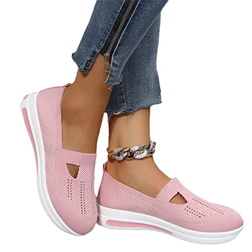 MIYYO Damen Orthopädische Schuhe Klassisch Slip-on Sneaker Sommer Atmungsaktiv Strick Mesh Walkingschuhe Leicht Bequem Weiche Sohle Turnschuhe (Color : Pink, Size : 36 EU) von MIYYO