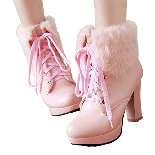 MIYYO Damen Sexy Stiefeletten Mit Blockabsatz Herbst Winter Schnürung Ankle Boots,Warm Plüsch Gefüttert Schneestiefel,Frauen Elegant PU-Leder Knöchel Schuhe Für Party (Color : Pink, Size : 38 EU) MIYYO Damen Sexy Stiefeletten Mit Blockabsatz Herbst Winter Schnürung Ankle Boots,Warm Plüsch Gefüttert Schneestiefel,Frauen Elegant PU-Leder Knöchel Schuhe Für Party (Color : Pink, Size : 38 EU) von MIYYO