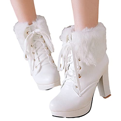 MIYYO Damen Sexy Stiefeletten Mit Blockabsatz Herbst Winter Schnürung Ankle Boots,Warm Plüsch Gefüttert Schneestiefel,Frauen Elegant PU-Leder Knöchel Schuhe Für Party (Color : White, Size : 35 EU) MIYYO Damen Sexy Stiefeletten Mit Blockabsatz Herbst Winter Schnürung Ankle Boots,Warm Plüsch Gefüttert Schneestiefel,Frauen Elegant PU-Leder Knöchel Schuhe Für Party (Color : White, Size : 35 EU) von MIYYO