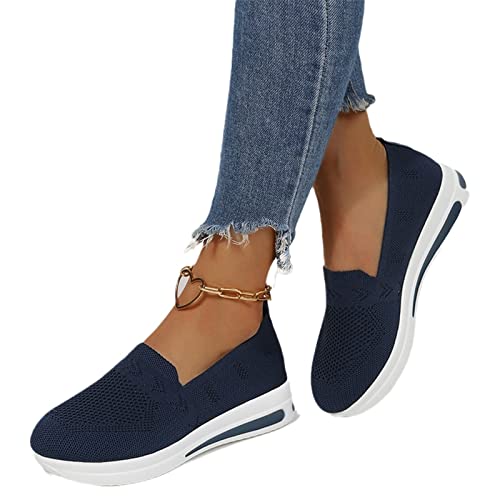 MIYYO Damen Slip-on Sneaker Student Leicht Bequem Wanderschuhe Sommer Atmungsaktives Laufschuhe Freizeit Fly Woven Joggingschuhe Plateau Orthopädische Schuhe (Color : Blue 2, Size : 40 EU) von MIYYO